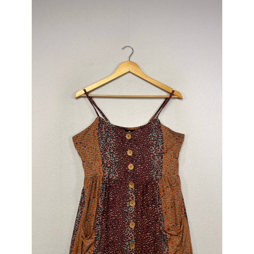 Boho Angie Womens Large Orange Burgundy Animal Print Dress Hippie Indie - Picture 6 of 8